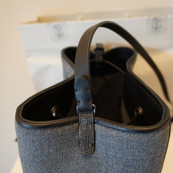 Brunello Cucinelli Duo Bucket Bag Gray Virgin Wool Monili New Tag $2,700 - Picture 5 of 15